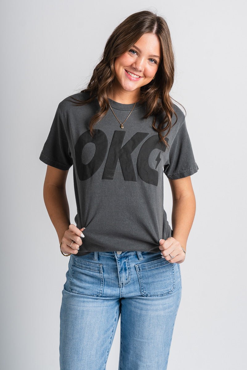 OKC bolt puff t-shirt black - Trendy OKC Apparel at Lush Fashion Lounge Boutique in Oklahoma City