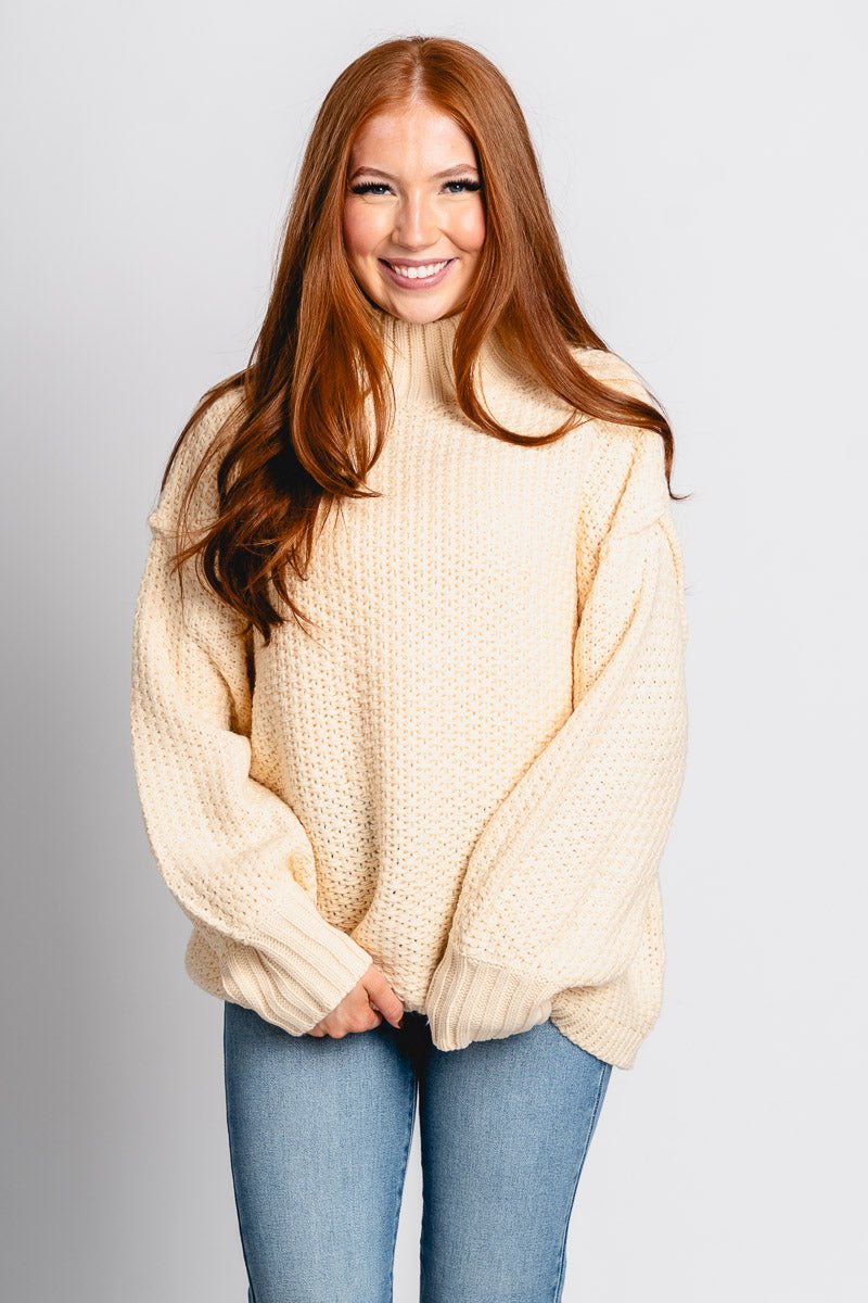 Mock neck oversized sweater cream – Stylish Sweaters | Boutique Sweaters at Lush Fashion Lounge Boutique in Oklahoma City