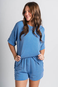 Ribbed knit shorts blue - Stylish shorts - Trendy Lounge Sets at Lush Fashion Lounge Boutique in Oklahoma City