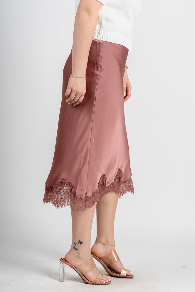 Satin midi skirt rose dawn | Lush Fashion Lounge: boutique fashion skirts, affordable boutique skirts, cute affordable skirts