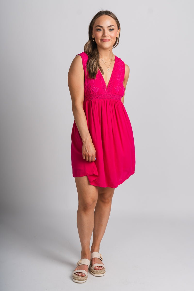 Lace mini dress fuchsia - Trendy Dress - Fashion Dresses at Lush Fashion Lounge Boutique in Oklahoma City