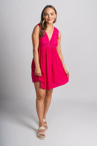 Lace mini dress fuchsia Stylish Dress - Womens Fashion Dresses at Lush Fashion Lounge Boutique in Oklahoma City