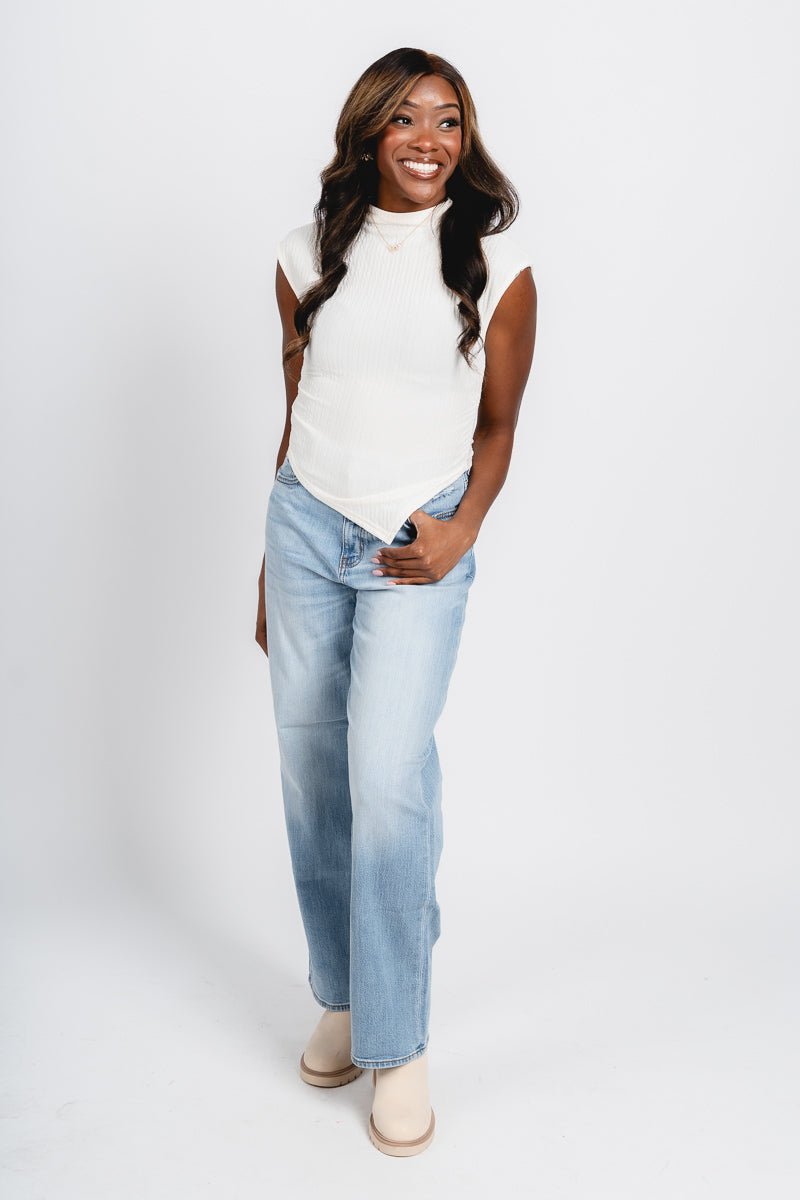 Mock sleeve sleeveless top ivory