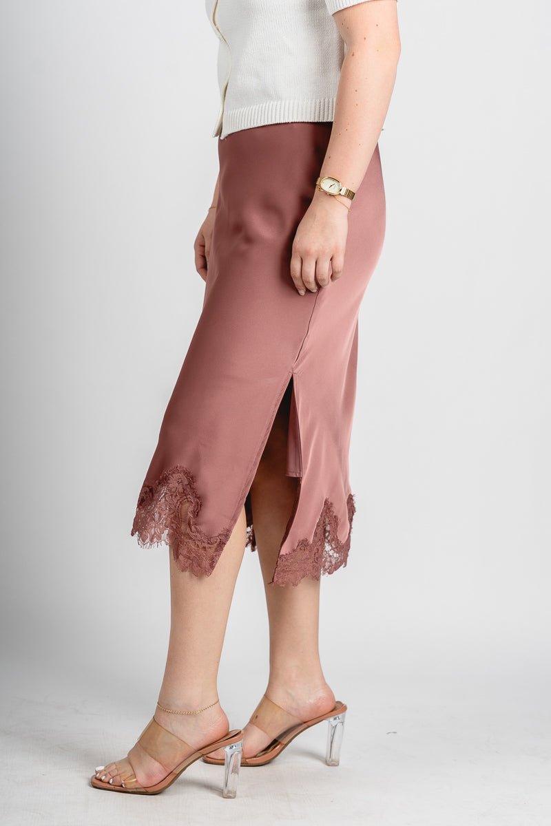 Satin midi skirt rose dawn | Lush Fashion Lounge: boutique fashion skirts, affordable boutique skirts, cute affordable skirts