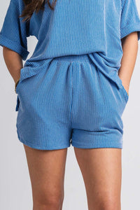 Ribbed knit shorts blue - Trendy shorts - Cute Loungewear Collection at Lush Fashion Lounge Boutique in Oklahoma City