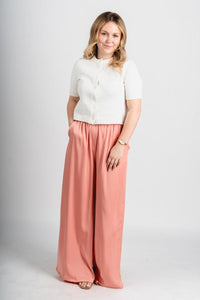 Satin wide leg pants peach - Stylish pants - Cute Easter Clothing Line at Lush Fashion Lounge Boutique in Oklahoma