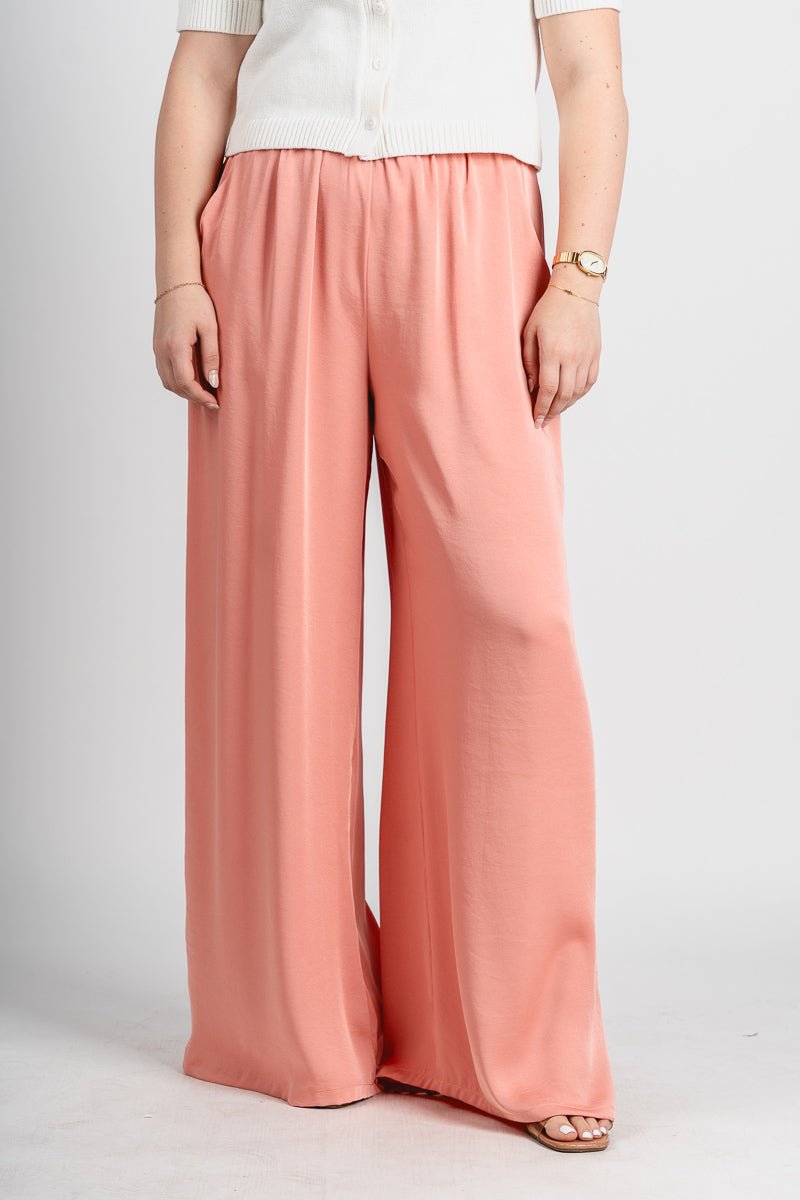 Satin wide leg pants peach - Stylish pants - Cute Easter Outfits at Lush Fashion Lounge Boutique in Oklahoma