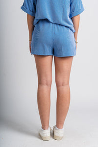 Ribbed knit shorts blue - Fun shorts - Unique Lounge Looks at Lush Fashion Lounge Boutique in Oklahoma