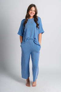 Ribbed wide leg pants blue - Adorable pants - Stylish Comfortable Outfits at Lush Fashion Lounge Boutique in OKC