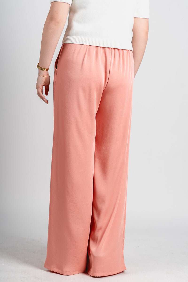 Satin wide leg pants peach - Affordable pants - Unique Easter Style at Lush Fashion Lounge Boutique in Oklahoma