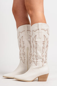 Ainsley cowboy boots white - Affordable cowboy boot - Boutique Shoes at Lush Fashion Lounge Boutique in Oklahoma City