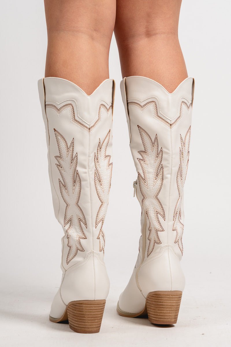 Ainsley cowboy boots white Stylish cowboy boot - Womens Fashion Shoes at Lush Fashion Lounge Boutique in Oklahoma City