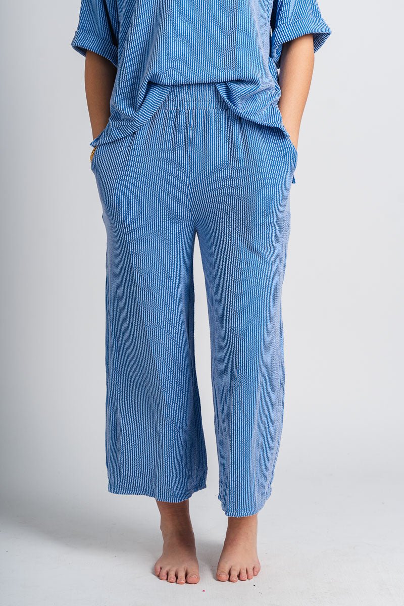 Ribbed wide leg pants blue - Trendy pants - Cute Loungewear Collection at Lush Fashion Lounge Boutique in Oklahoma City