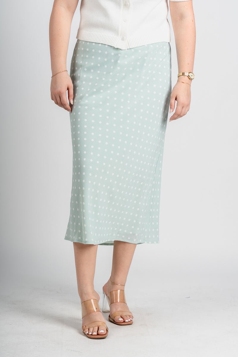 Polka dot maxi skirt mint/white | Lush Fashion Lounge: boutique fashion skirts, affordable boutique skirts, cute affordable skirts