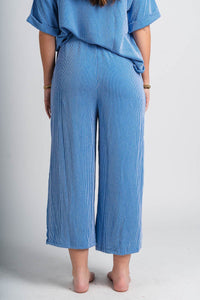 Ribbed wide leg pants blue - Fun pants - Unique Lounge Looks at Lush Fashion Lounge Boutique in Oklahoma