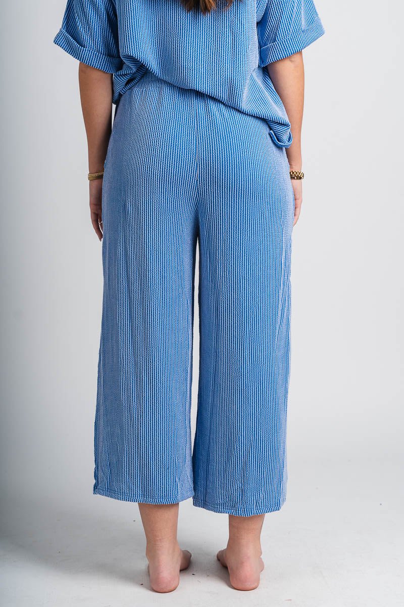 Ribbed wide leg pants blue - Fun pants - Unique Lounge Looks at Lush Fashion Lounge Boutique in Oklahoma