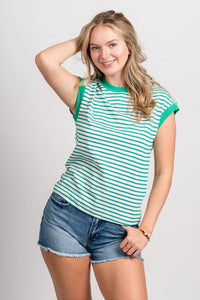 Nautical cap sleeve tank top green/white - Affordable top - Boutique Tank Tops at Lush Fashion Lounge Boutique in Oklahoma City