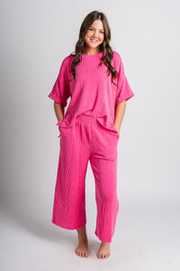 Ribbed short sleeve top hot pink - Stylish top - Trendy Lounge Sets at Lush Fashion Lounge Boutique in Oklahoma City