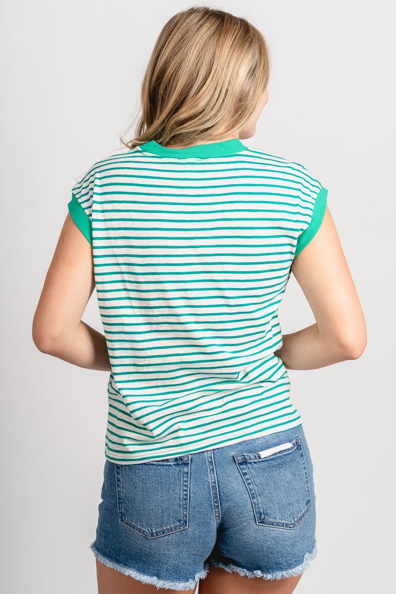 Nautical cap sleeve tank top green/white