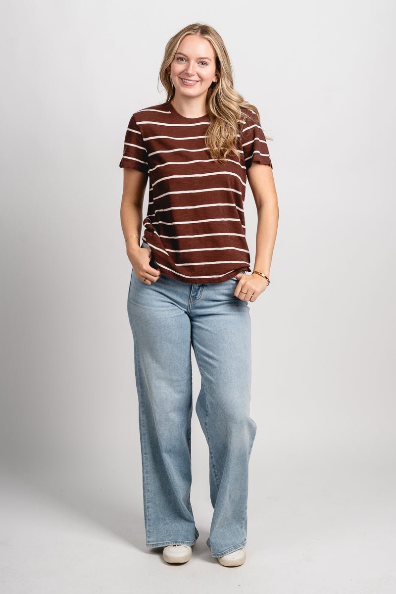 Z Supply foundation stripe tee sandalwood - Z Supply T-shirt - Z Supply Clothing at Lush Fashion Lounge Trendy Boutique Oklahoma City