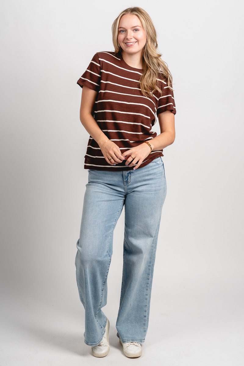 Z Supply foundation stripe tee sandalwood - Z Supply T-shirt - Z Supply Tees & Tanks at Lush Fashion Lounge Trendy Boutique Oklahoma City