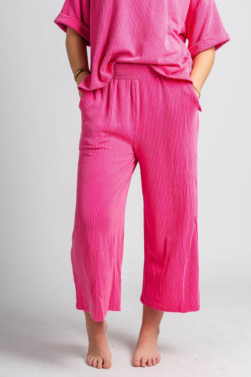 Ribbed wide leg pants hot pink - Trendy pants - Cute Loungewear Collection at Lush Fashion Lounge Boutique in Oklahoma City