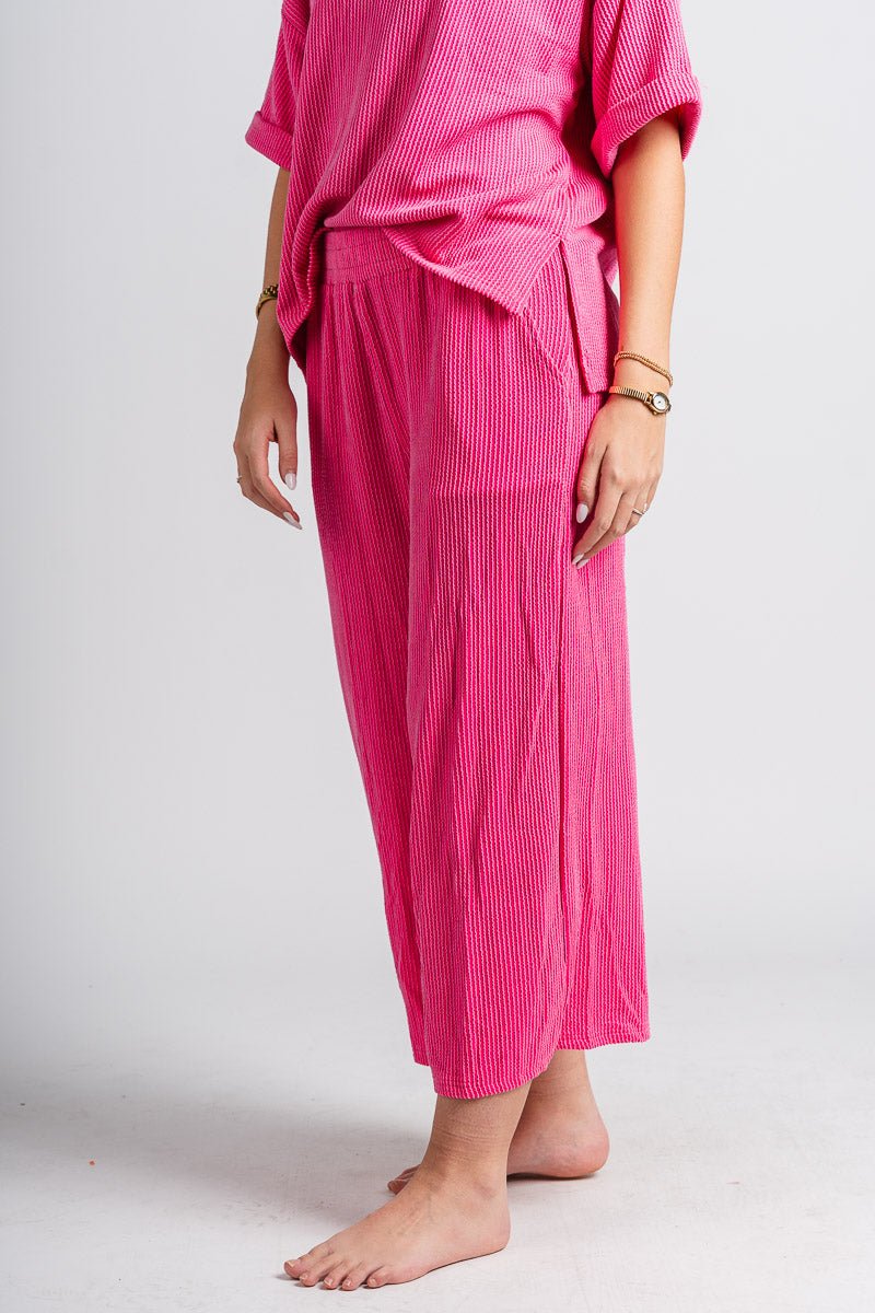 Ribbed wide leg pants hot pink - Cute pants - Fun Cozy Basics at Lush Fashion Lounge Boutique in Oklahoma City