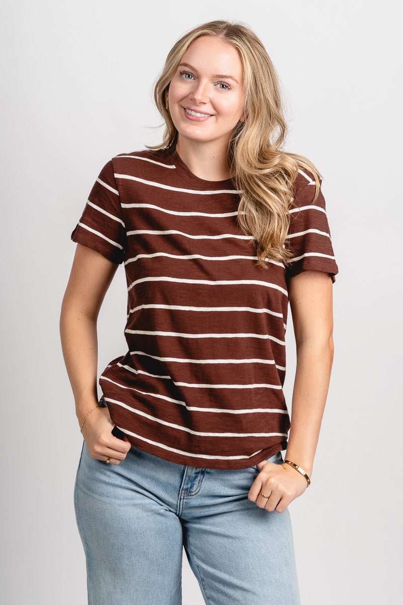 Z Supply foundation stripe tee sandalwood - Z Supply T-shirt - Z Supply Apparel at Lush Fashion Lounge Trendy Boutique Oklahoma City