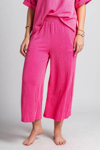 Ribbed wide leg pants hot pink - Fun pants - Unique Lounge Looks at Lush Fashion Lounge Boutique in Oklahoma