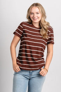 Z Supply foundation stripe tee sandalwood - Z Supply T-shirt - Z Supply Tops, Dresses, Tanks, Tees, Cardigans, Joggers and Loungewear at Lush Fashion Lounge