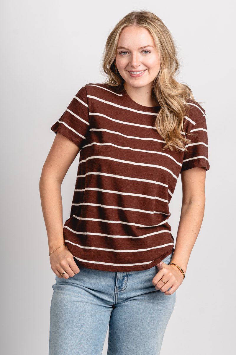 Z Supply foundation stripe tee sandalwood - Z Supply T-shirt - Z Supply Tops, Dresses, Tanks, Tees, Cardigans, Joggers and Loungewear at Lush Fashion Lounge