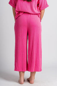 Ribbed wide leg pants hot pink - Adorable pants - Stylish Comfortable Outfits at Lush Fashion Lounge Boutique in OKC