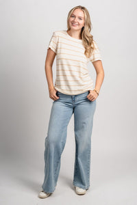 Z Supply foundation stripe tee biscuit - Z Supply T-shirt - Z Supply Clothing at Lush Fashion Lounge Trendy Boutique Oklahoma City