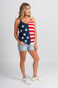 USA flag knit tank top red/navy - Fun Tank Top - Unique American Summer Ideas at Lush Fashion Lounge Boutique in Oklahoma