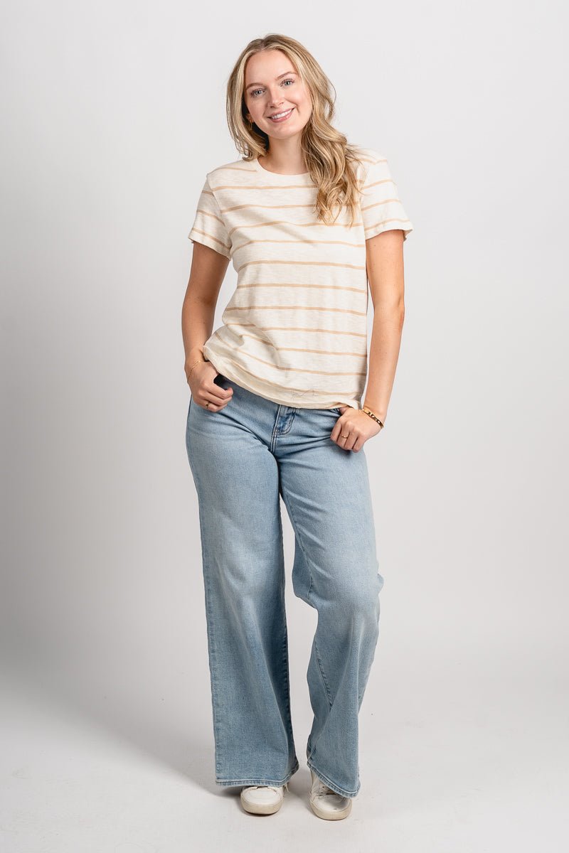 Z Supply foundation stripe tee biscuit - Z Supply T-shirt - Z Supply Tees & Tanks at Lush Fashion Lounge Trendy Boutique Oklahoma City