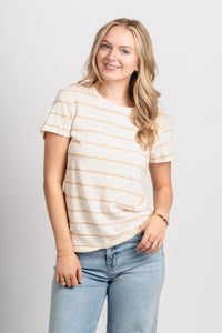 Z Supply foundation stripe tee biscuit - Z Supply T-shirt - Z Supply Apparel at Lush Fashion Lounge Trendy Boutique Oklahoma City