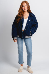 Corduroy bomber jacket navy - Trendy OKC Thunder T-Shirts at Lush Fashion Lounge Boutique in Oklahoma City