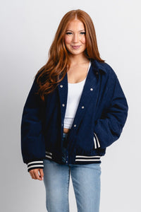 Corduroy bomber jacket navy - Trendy Oklahoma City Basketball T-Shirts Lush Fashion Lounge Boutique in Oklahoma City