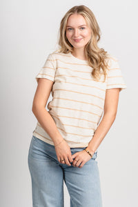Z Supply foundation stripe tee biscuit - Z Supply T-shirt - Z Supply Tops, Dresses, Tanks, Tees, Cardigans, Joggers and Loungewear at Lush Fashion Lounge