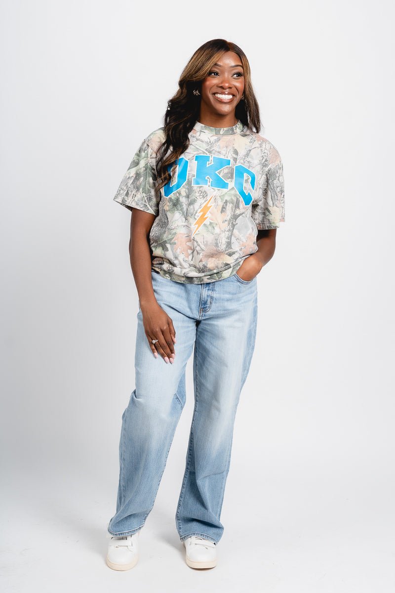 OKC bolt camo tee green - Trendy OKC Thunder T-Shirts at Lush Fashion Lounge Boutique in Oklahoma City
