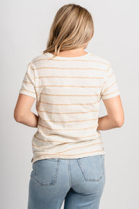 Z Supply foundation stripe tee biscuit - Z Supply T-shirt - Z Supply Fashion at Lush Fashion Lounge Trendy Boutique Oklahoma City