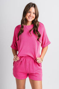 Ribbed knit shorts hot pink - Stylish shorts - Trendy Lounge Sets at Lush Fashion Lounge Boutique in Oklahoma City