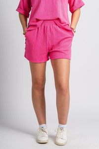 Ribbed knit shorts hot pink - Cute shorts - Fun Cozy Basics at Lush Fashion Lounge Boutique in Oklahoma City