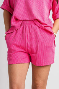 Ribbed knit shorts hot pink - Trendy shorts - Cute Loungewear Collection at Lush Fashion Lounge Boutique in Oklahoma City