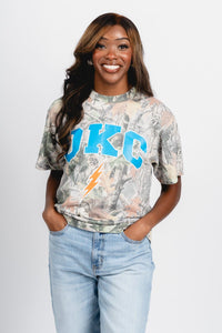 OKC bolt camo tee green - Trendy Oklahoma City Basketball T-Shirts Lush Fashion Lounge Boutique in Oklahoma City
