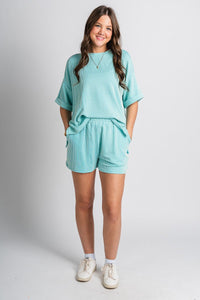 Ribbed short sleeve top mint - Stylish top - Trendy Lounge Sets at Lush Fashion Lounge Boutique in Oklahoma City