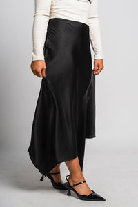 Asymmetrical midi skirt black | Lush Fashion Lounge: boutique fashion skirts, affordable boutique skirts, cute affordable skirts