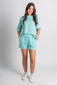 Ribbed short sleeve top mint - Fun top - Unique Lounge Looks at Lush Fashion Lounge Boutique in Oklahoma