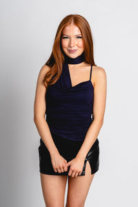 One shoulder scarf top navy - Trendy Scarves at Lush Fashion Lounge Boutique in Oklahoma City