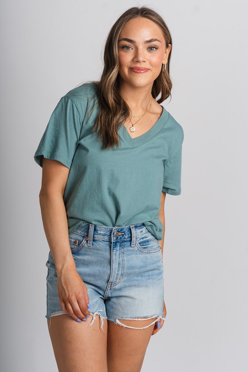 Z Supply girlfriend v-neck tee sea pine - Z Supply T-shirts - Z Supply Tops, Dresses, Tanks, Tees, Cardigans, Joggers and Loungewear at Lush Fashion Lounge